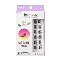 KISS imPRESS Falsies Press On Self Adhesive Eyelashes, Airy, Black, 12 Lash Clusters