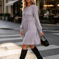 thumbnail image 5 of YTCAMLO Plus Size Fall Dresses for Women Casual Ruched Crew Neck Midi Dress Puff Long Sleeve A Line Dress High Waist Casual Dress, 5 of 9