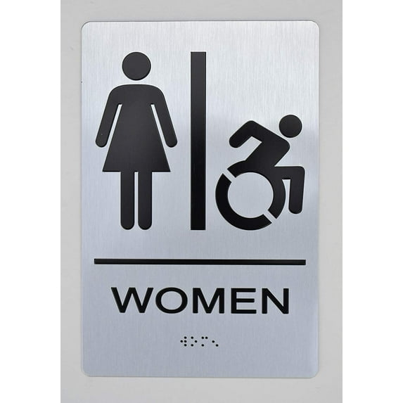 WOMEN ACCESSIBLE RESTROOM SIGN -(Aluminium, Brush Silver,size 6x9) The sensation line
