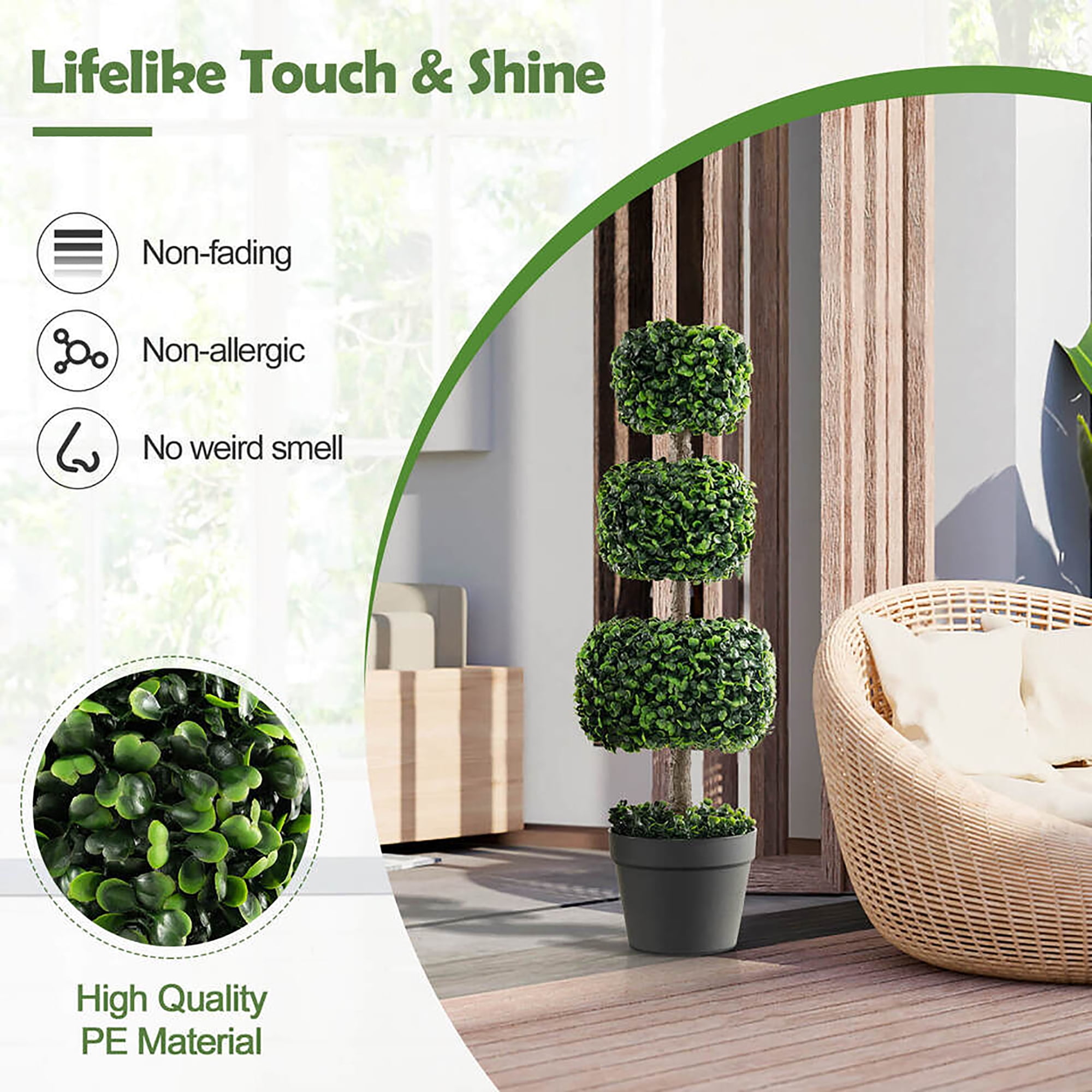 Gymax 2 PCS 35'' Artificial Boxwood Topiary Tree Faux Greenery Plant Fake Tree for Decoration