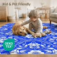 thumbnail image 4 of ODIKA 3'x5' Washable Throw Rug Stain Resistant, Low Profile, Non-Slip Toile Porcelain Interlocking Lattice Field Chinoiserie Botanical Refined for Entryway, Kitchen, Mudroom, 4 of 7