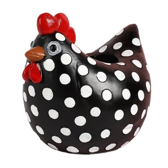 Black and White Spotted Chicken Ornament, Resin Decor Hen Jar Indoor Decorations