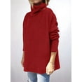 thumbnail image 5 of Women'S Turtle-Neck Oversized Sweaters Long Batwing Sleeve Spilt Hem Tunic Pullover Knit Tops Wine Red XXL, 5 of 7