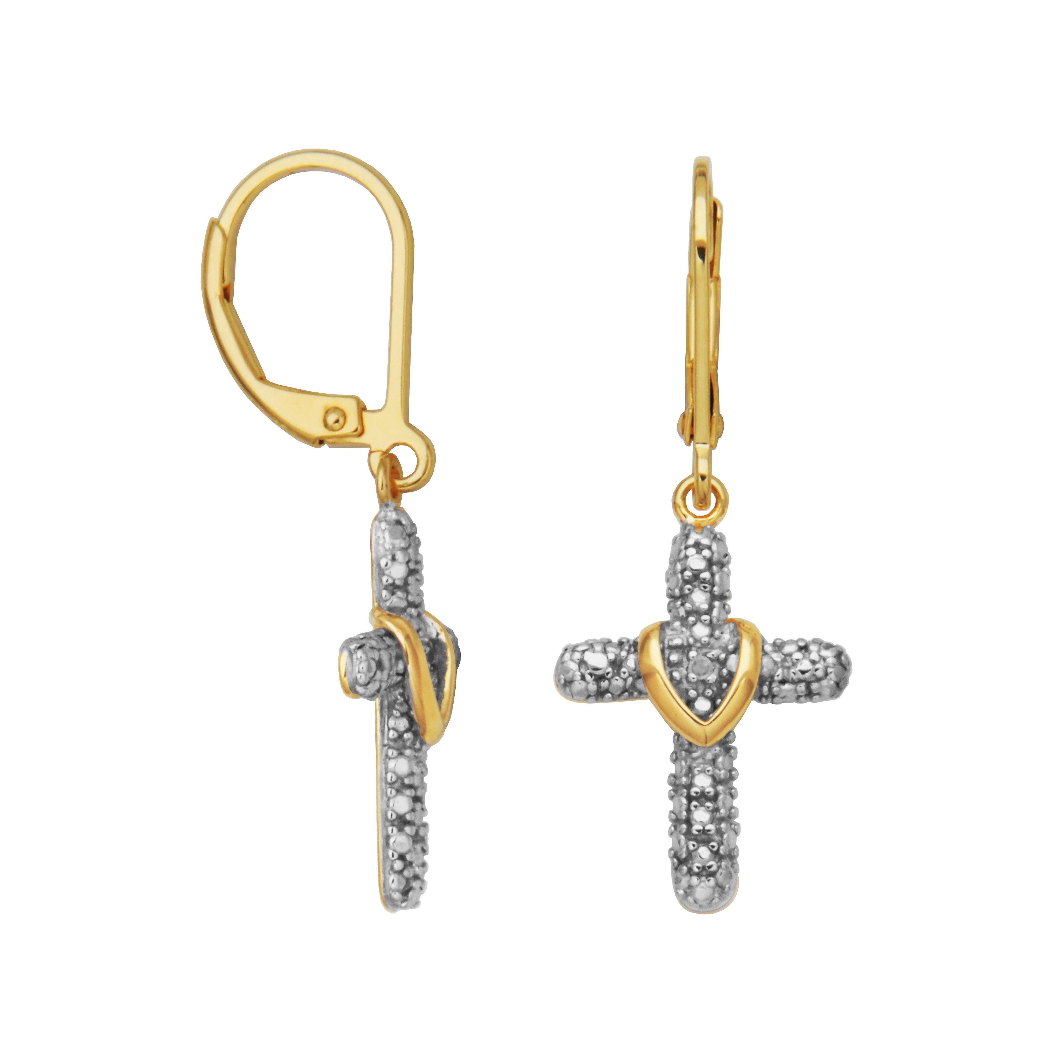 Forever Facets Diamond Accent Cross Earrings and Pendant Necklace Set in Gold over Sterling Silver, Adult Female