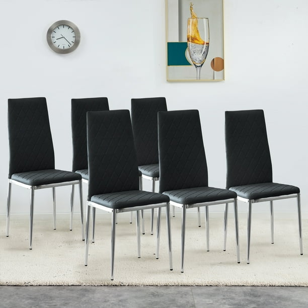 Dining Chairs Set of 6,Faux Leather Armless High Back Kitchen Chairs