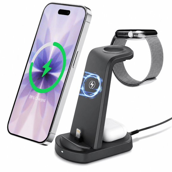 3 in 1 Charging Station for iPhone, 18W Fast Wireless Charger for iPhone 14 13 12 11 Pro X Max XS XR 8 7 Plus 6s 6 & Airpods, Wireless Charging Stand for Apple Watch Series 9 8 7 6 SE 5 4 3 2