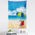 thumbnail image 1 of Beach Tapestry, Relaxing Scene with Umbrella and Drinks Open Skyline Holiday Destination Summer Time, Fabric Wall Hanging Decor for Bedroom Living Room Dorm, 5 Sizes, Multicolor, by Ambesonne, 1 of 1