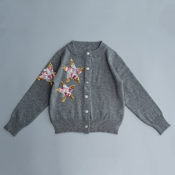 Godderr 2-8Y Toddler Girls Sweater,Baby Girls Cardigan Jacket,Baby Toddler Girls Star Print Crew Neck Knit Top