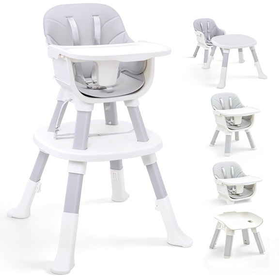 STACOO 8-in-1 Baby High Chair, Feeding Chair, Table & Chair Set, Convertible Feeding Chair for Babies and Toddlers, Gray
