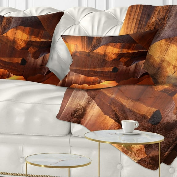 Designart Red Limestone Caves - Landscape Photo Throw Pillow - 12x20