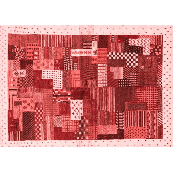 Ahgly Company Indoor Rectangle Abstract Red Contemporary Area Rugs, 2' x 3'