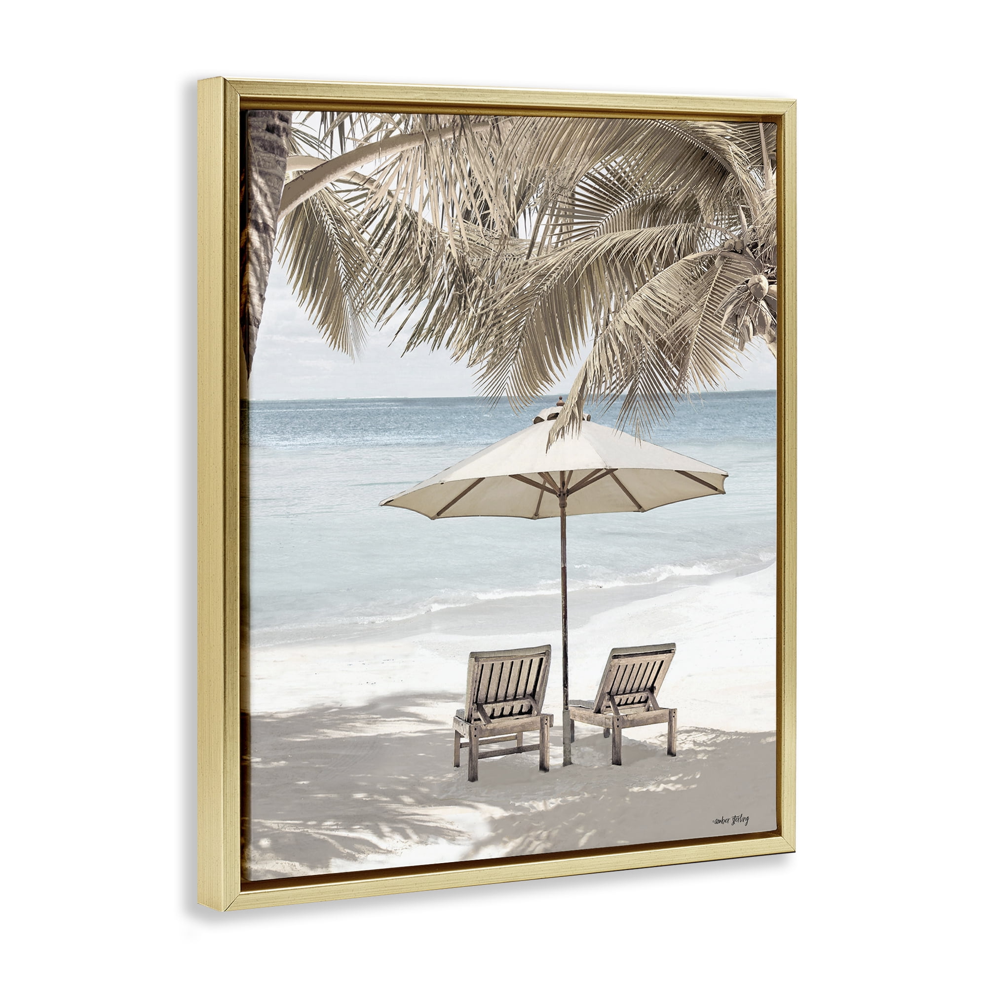 Stupell Industries Summer Villa Vacation Landscape Photography Gold Floater Framed Canvas Art Print Wall Art, 25 x 31
