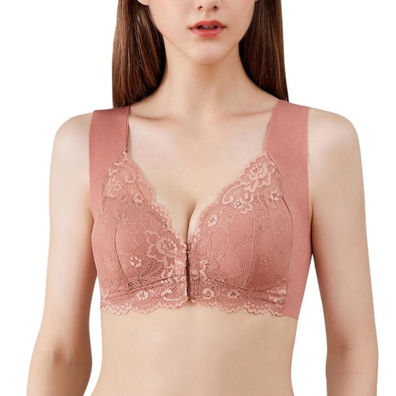 Women Lace Bralette Padded Wireless Bra Floral Lace Bra Front Closure Back Smoothing Demi Bra Lace Bras Push Up Thin Soft Bra