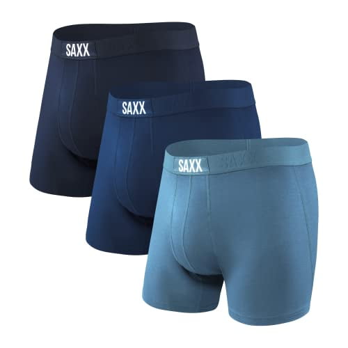 SAXX Men's Underwear - VIBE Super Soft Boxer Briefs with Built-In Pouch  Support - Pack of 3, Navy/City Blue/Heritage, Medium 