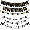 thumbnail image 5 of Graduation Decoration Banners 2026 Black Glitter Graduation Hats with Tassel Banners Garlands Class of 2026 Banners for College High School Graduate Party Decorations, 5 of 6