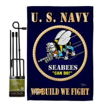 Breeze Decor BD-MI-GS-108071-IP-BO-D-US12-BD 13 x 18.5 in. Sea Bees Americana Military Impressions Decorative Vertical Double Sided Garden Flag Set with Banner Pole