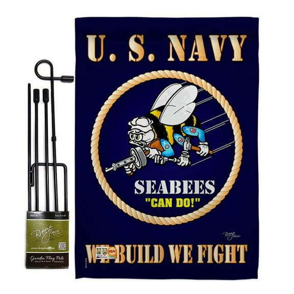 Breeze Decor BD-MI-GS-108071-IP-BO-D-US12-BD 13 x 18.5 in. Sea Bees Americana Military Impressions Decorative Vertical Double Sided Garden Flag Set with Banner Pole
