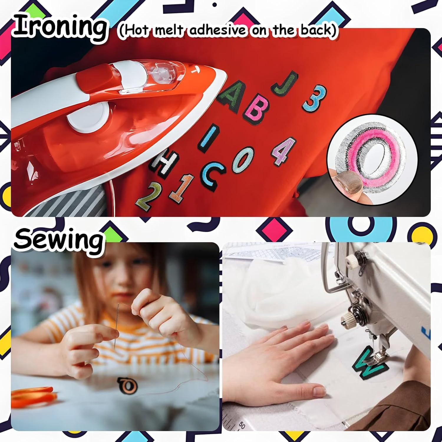 108Pcs Iron on Letters for Fabric, Letters Patches A-Z, Embroidered Number Patches 0-9, Iron on/Sew on Alphabet Patch for Clothes, Hat, Socks, Jeans