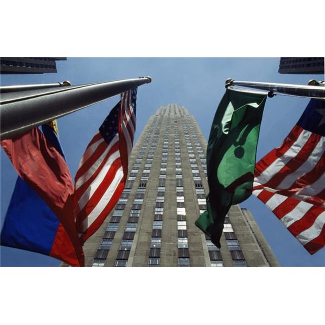Rockefeller Centre Rca Building & Flags Poster Print, 38 x 24 - Large