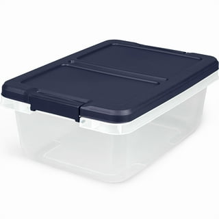 Stack And Pull Latching Flat Lid Storage Box, 6.73 Gal, 16.5 X 22 X 6.5,  Clear/translucent Blue | Bundle of 5