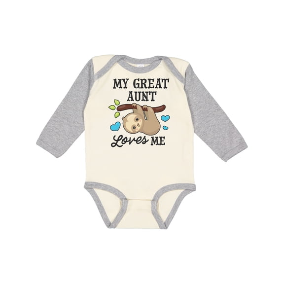 Inktastic My Great Aunt Loves Me with Sloth and Hearts Boys or Girls Long Sleeve Baby Bodysuit