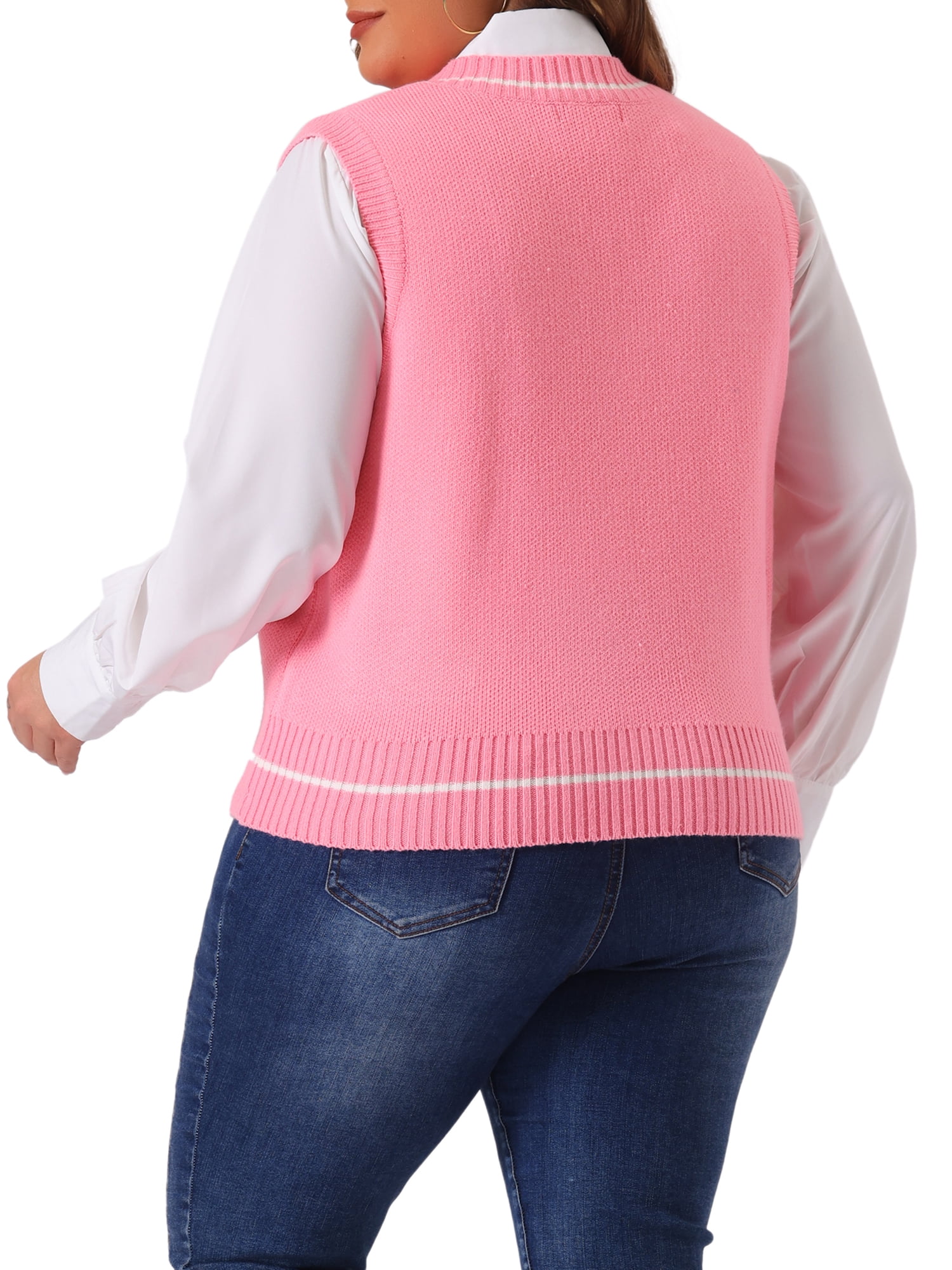 DARING DIVA Women's Plus V Neck Stripe Cable Knit Pullover Sweater Vest 4X Pink
