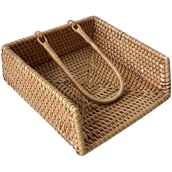 Yvsxxv Square Rattan Napkin Holders, Cocktail Napkins Tray Woven Serviette Dispenser Handcrafted Flat Napkin Holder for Table Restaurant Kitchen