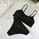 thumbnail image 5 of Traje de baño para mujer, bikini de cintura alta, tanga, ropa de playa femenina, tankini, espalda cruzada Negro, 5 of 7