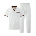 thumbnail image 5 of mihongmao Summer Mens Outfits Gym Sets Vacation Outfits Men's Solid Color Short Sleeve V-neck Pocket T-shirt Straight Pants Set White 2X, 5 of 5