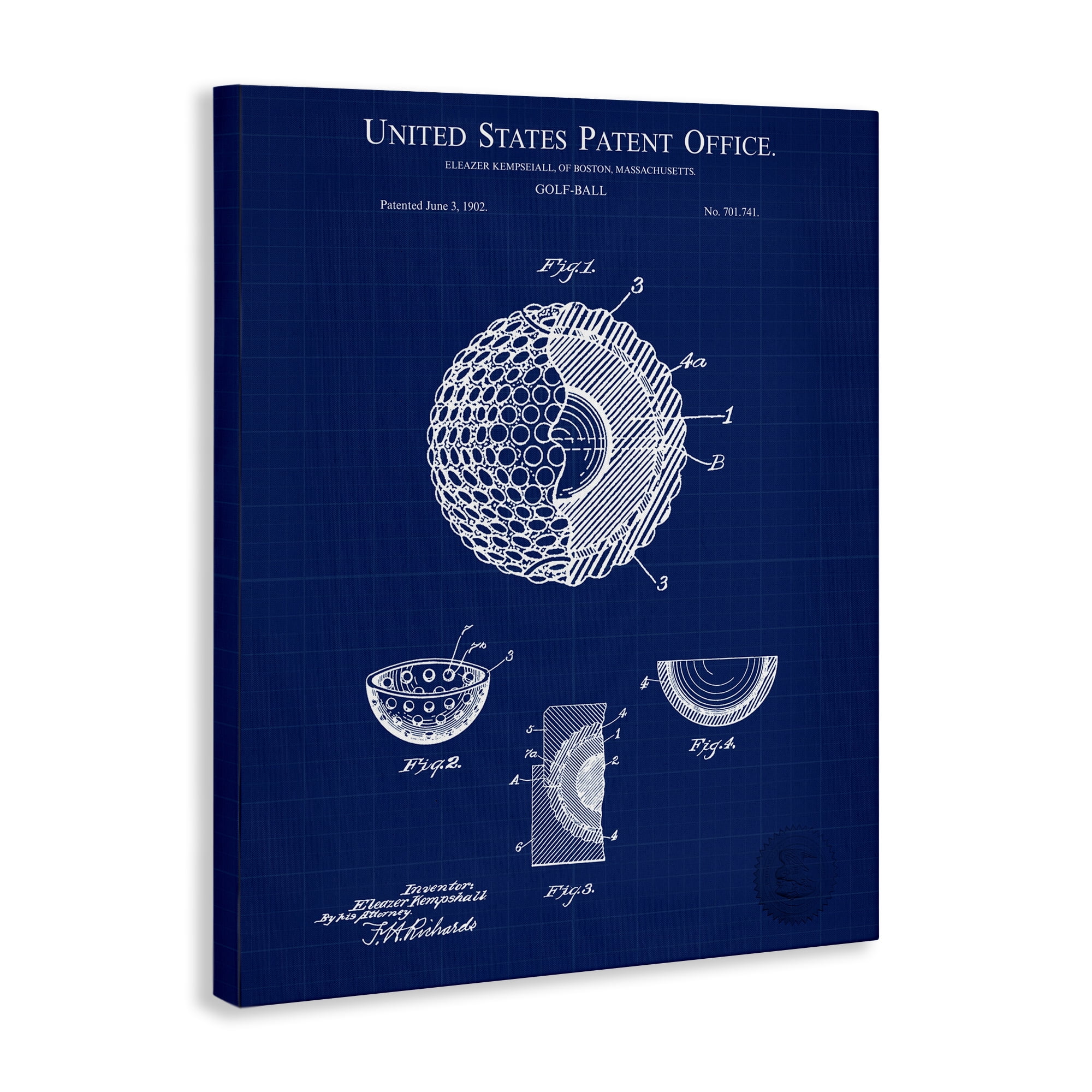 Stupell Industries Golf Ball Blueprint Sports Painting Gallery Wrapped Canvas Art Print Wall Art, 30 x 40