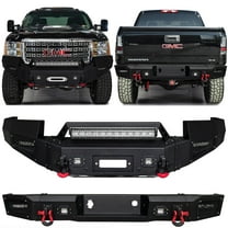Vijay Compatible with 2011-2012-2013-2014 GMC Sierra 2500/3500 Front and Rear Bumper Textured Black Steel with Lights and D-rings