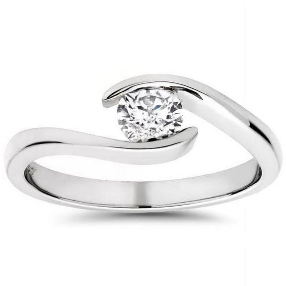 Pompeii 1/3ct Round Diamond Solitaire Modern Engagement Ring 14K White Gold (H/I,I1)