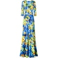 thumbnail image 2 of Bon Rosy, Women's, 3/4 Sleeve V-Neck Printed Maxi Faux Wrap Dress, Light Blue Yellow, S, 2 of 3