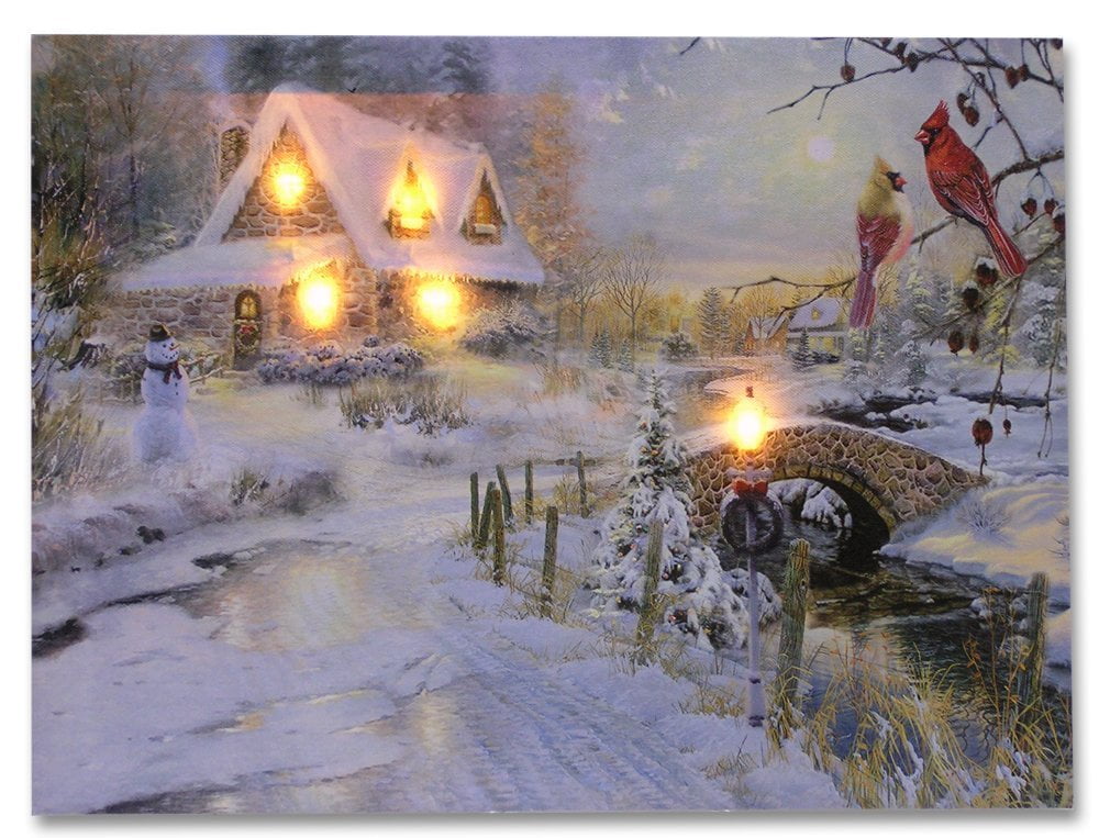 LED Canvas Art Print Wall Decoration Village Cottages