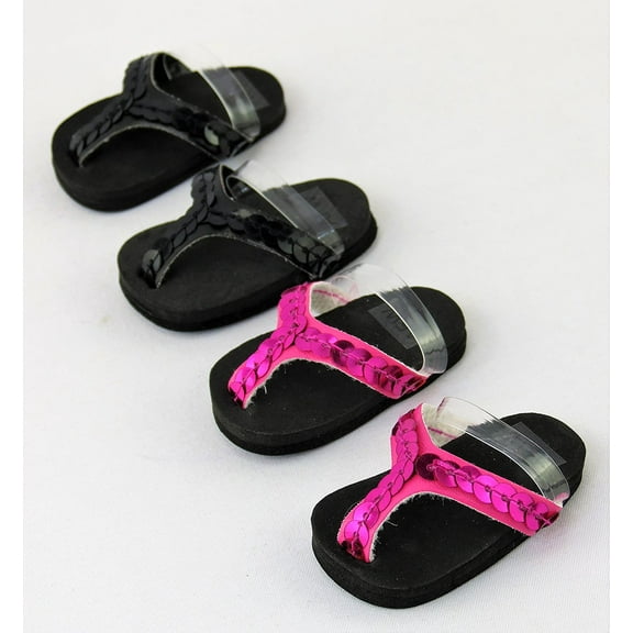 2 pack of Flip Flops: Hot Pink and Black| Compatible with 14" Wellie Wisher Dolls | 14 Inch Doll Accessories