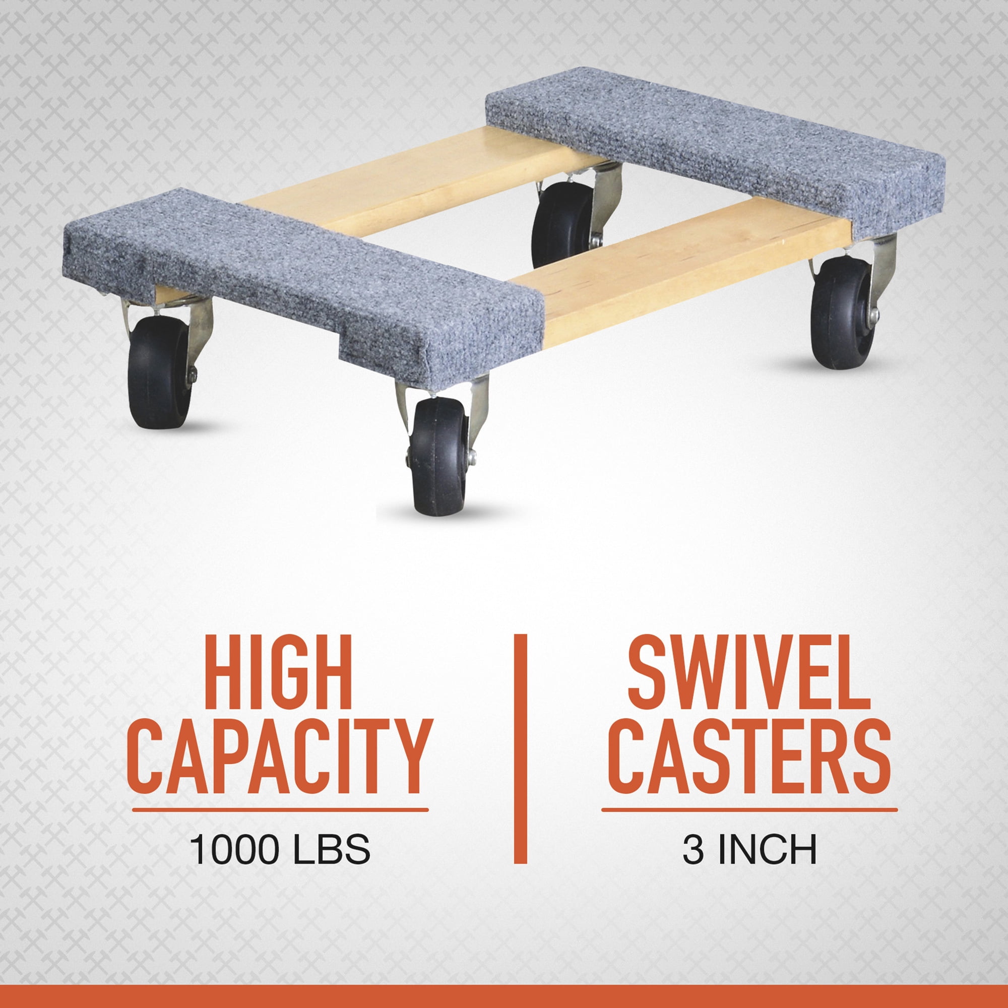 Ironton Carpeted Hardwood Mover's Dolly, 1000-Lb. Capacity, 18in.L x 12in.W