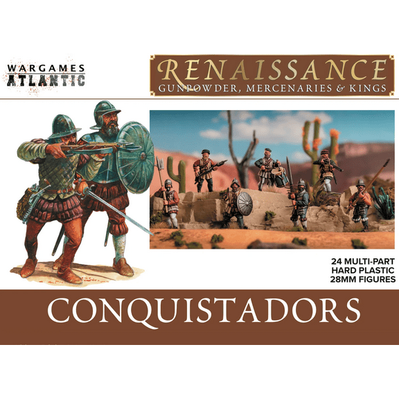 Wargames Atlantic Renaissance: Conquistadors 24 Figures | Multi-Part Hard Plastic 28mm Figures | Tabletop Board Game Minifigures