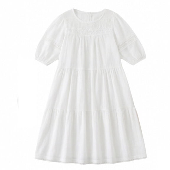 Tfken Soft Dresses Girls Comfy Holiday Travel Girls Comfortable Flowy Dresses Party Lightweight Short Sleeve Kids Trendy Clothes Size 4-6 Years