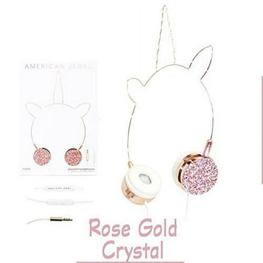 Unicorn Headphones - Wire Frame Headset with Volume Control and Microphone - Rose Gold