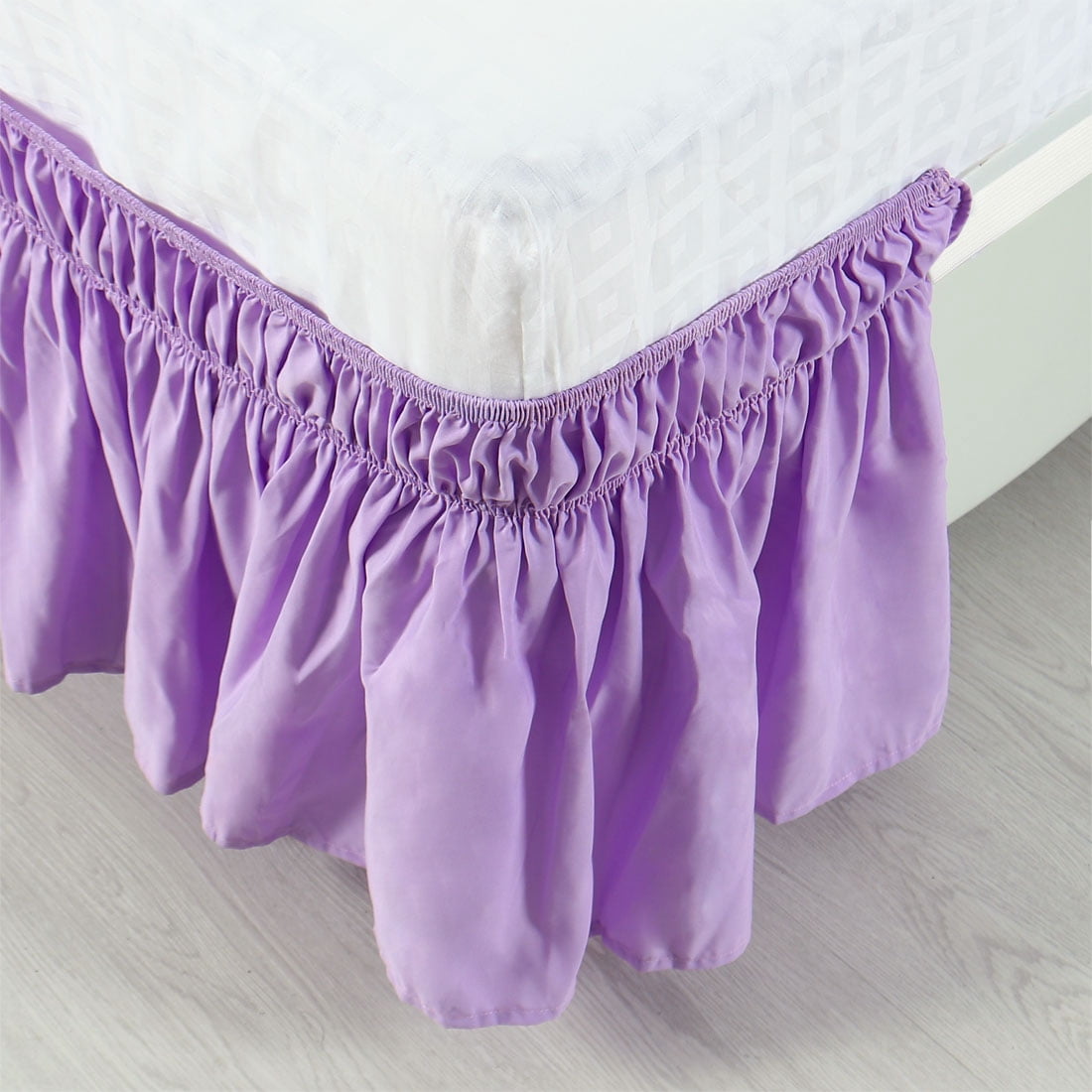 Unique Bargains Polyester Elastic Dust Ruffled Bed Skirt with 15" Drop Full Light Purple