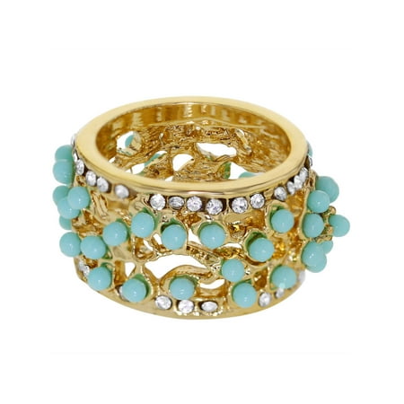 Clear Crystal Cocktail Ring - 18k Gold Plated Aqua Clear Crystal Wide Bohemian Ring Girls Ladies