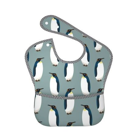 

Bingfone Mess-Proof Baby Bib - Waterproof Bib for Baby Boy or Girl with Food Catcher Pocket Unisex-Penguin