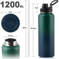 thumbnail image 2 of Termo de Acero Inoxidable para Agua Fría y 2 Tapas - Botella Térmica Metálica con Doble Pared para Mantener el Frío Gimnasio, Deportes y Oficina (Azul-Verde, 1.2 Litros), 2 of 4