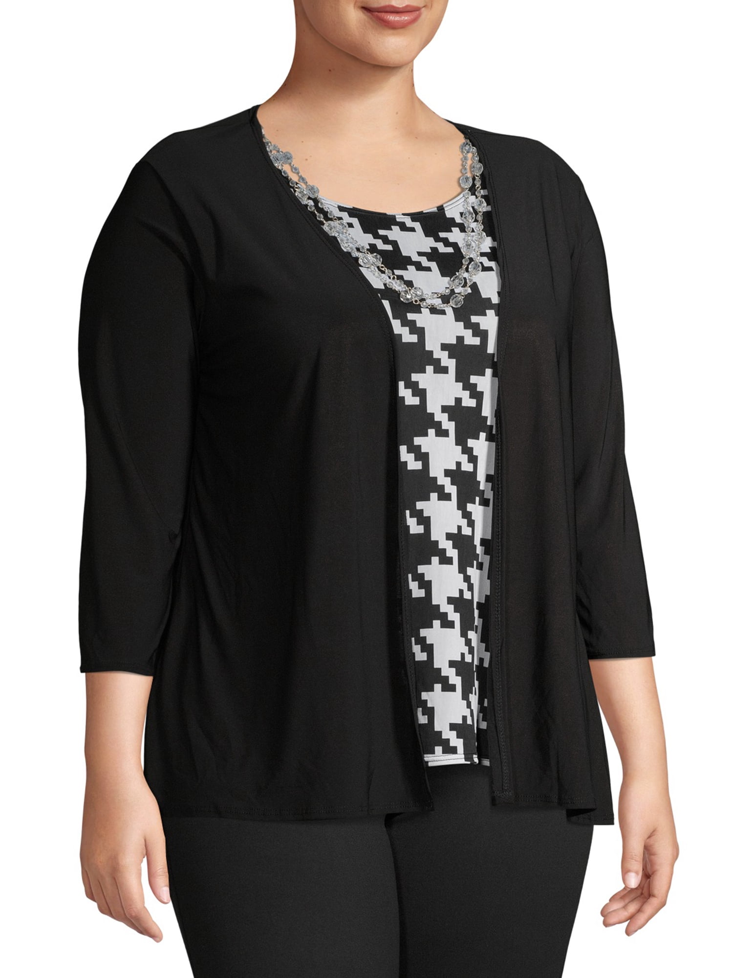 Ella Samani Women's Plus Size 3/4 Sleeve Cardigan with Necklace