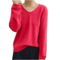 thumbnail image 2 of Zylanna Women's Pullover Sweaters, Long Sleeve Solid Color Fashionable V-Neck Casual Tops for Women Red, 2 of 4