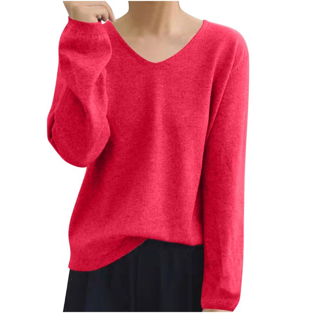 MeetoTime Womens Sweater Fall Soft Solid Color Long Sleeve Knitted Jumper Pullover Tops