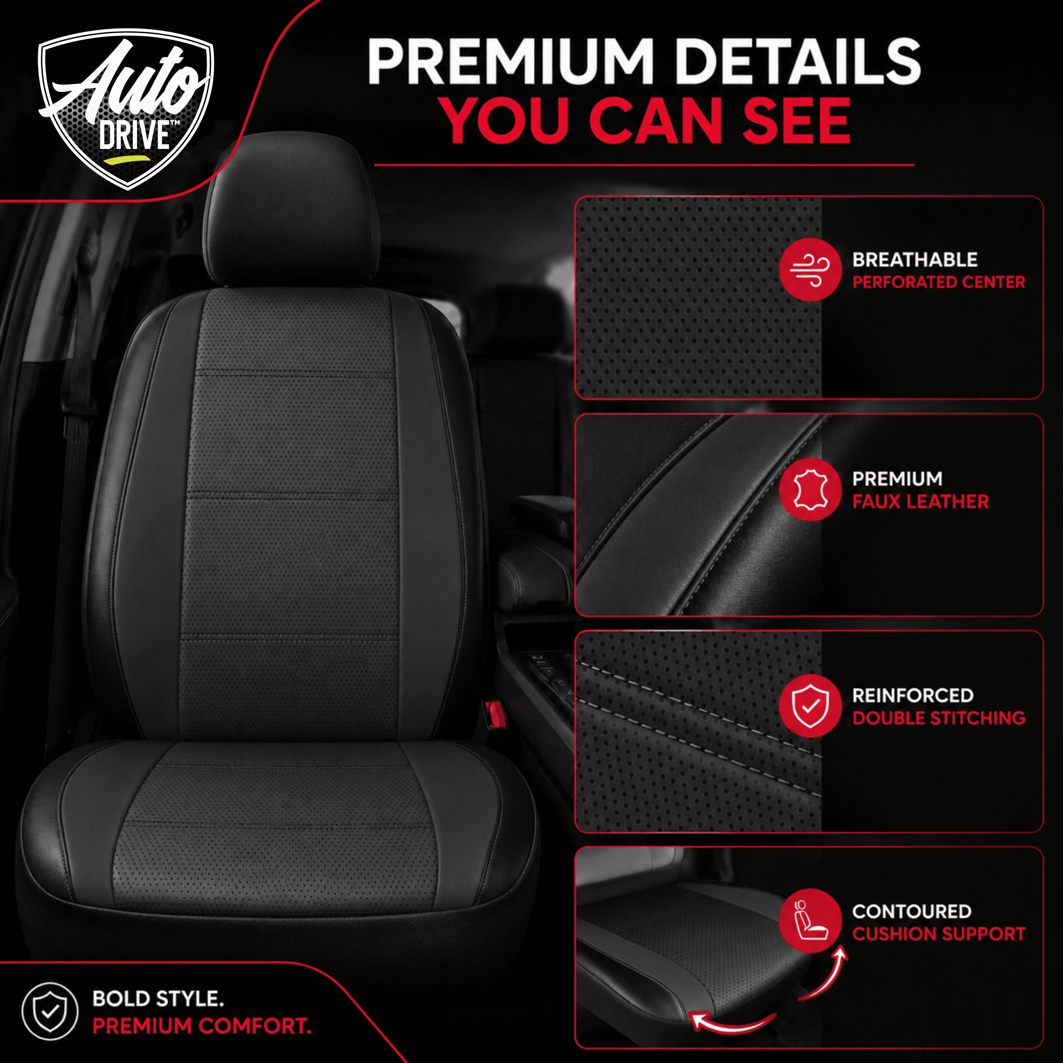 Auto Drive Car Seat Covers, Two-Tone Fabric Front Seat Protector, Breathable Comfortable, Anti-Slip Airbag Compatible Universal Fit for Cars SUVs Trucks,Black
