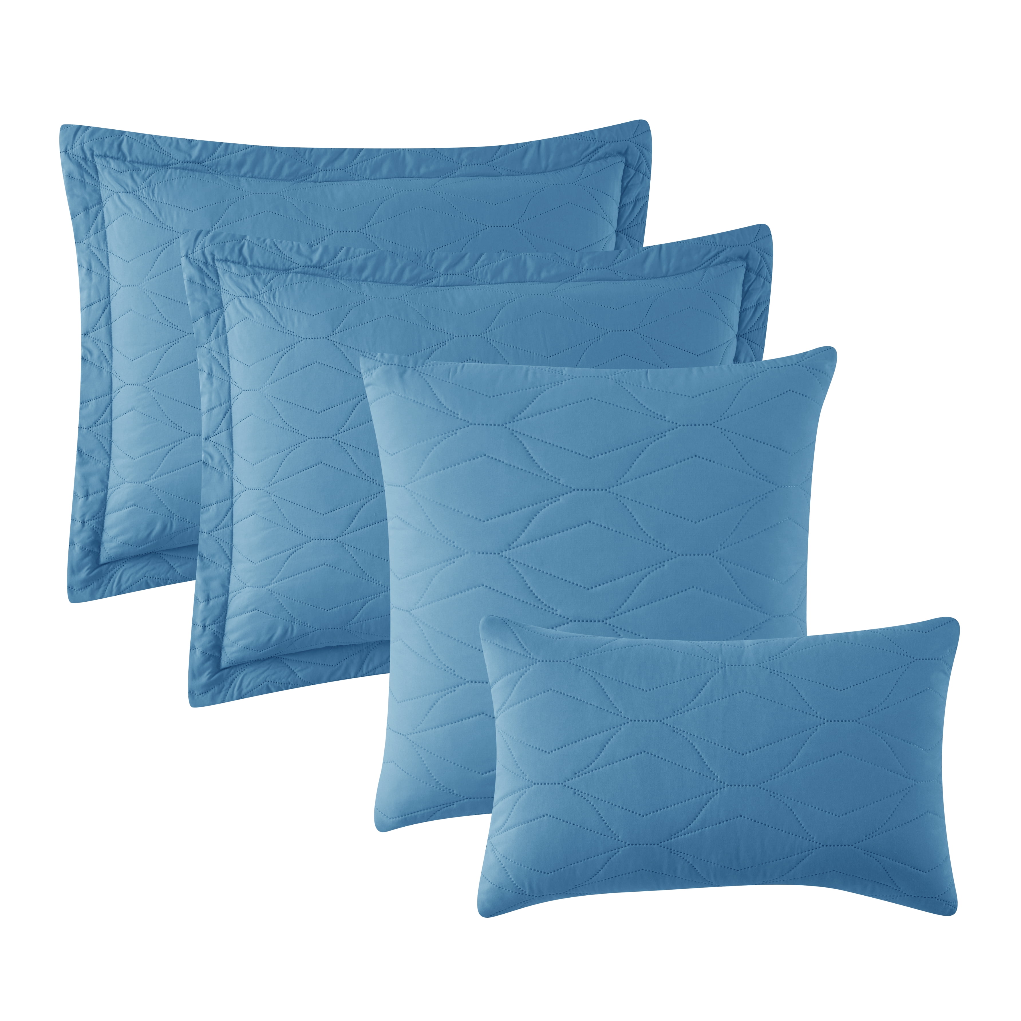 Nestl 4 Piece Quilt Set Twin with Pillow Shams and Euro Shams, Soft Microfiber Lightweight Bedspread Coverlet, Modern Style Ellipse Weave Bed Cover, Blue Heaven