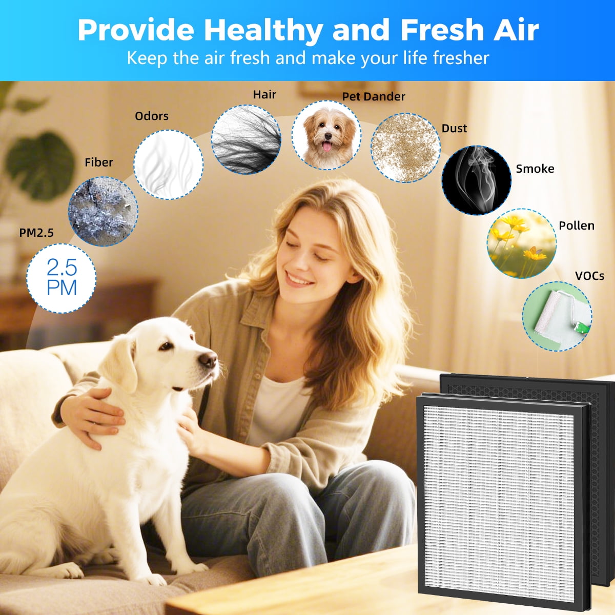 H14 HEPA Filter 2 Pack,Compatible with AIRFIRE H14 HEPA Air Purifiers&JOWSET HEPA 14 Air Purifier.Model AP303/AP304,Removes 99.997% Smoke, Allergens, Odors.