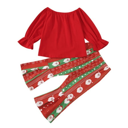 

Maxcozy Kids Baby Girls Christmas Clothes Top Bell Bottom Santa Pants Outfits Set 6M-4T